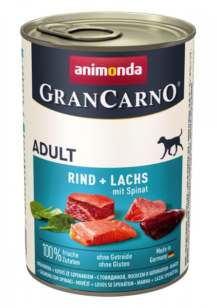 GranCarno Adult konzerva Losos + špenát 400g