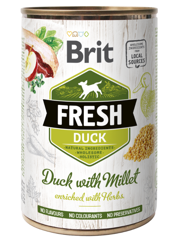 Brit Fresh Dog konzerva Duck with Millet 6x400g