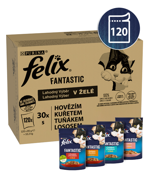 Felix Fantastic Multipack hovězí/ kuře/ tuňák/losos v želé 120x85g