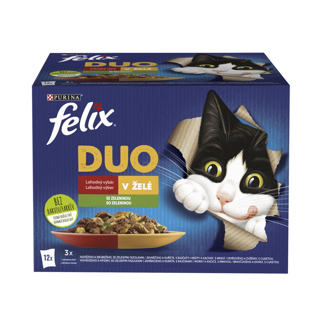 Felix Fantastic DUO Multipack hovězí a drůbeží se zel. fazolkami 12x85g