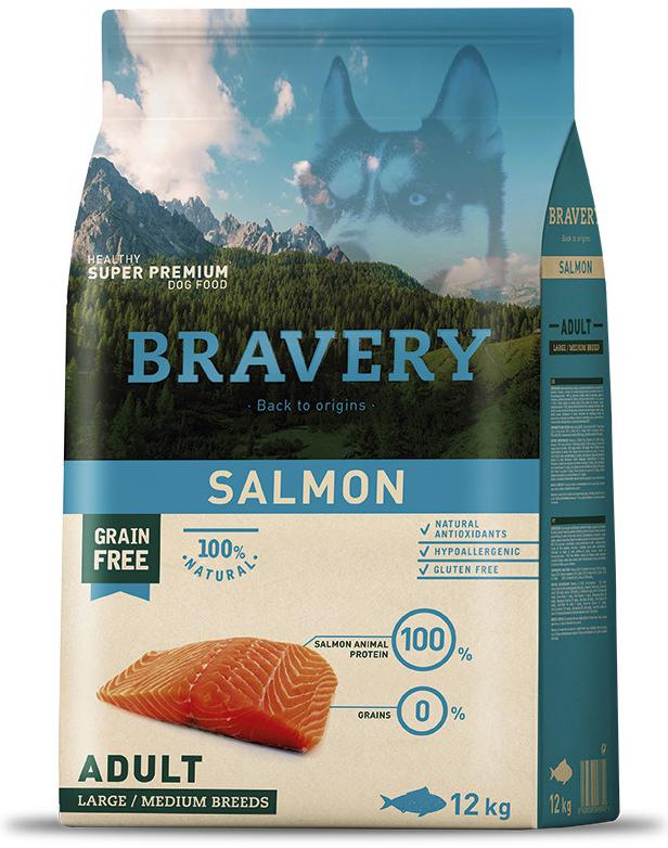 Bravery Dog Adult Large/Medium Salmon 2x12kg