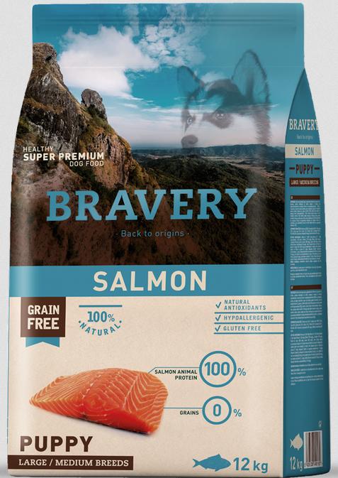 Bravery Dog Puppy Large/Medium Salmon 12kg