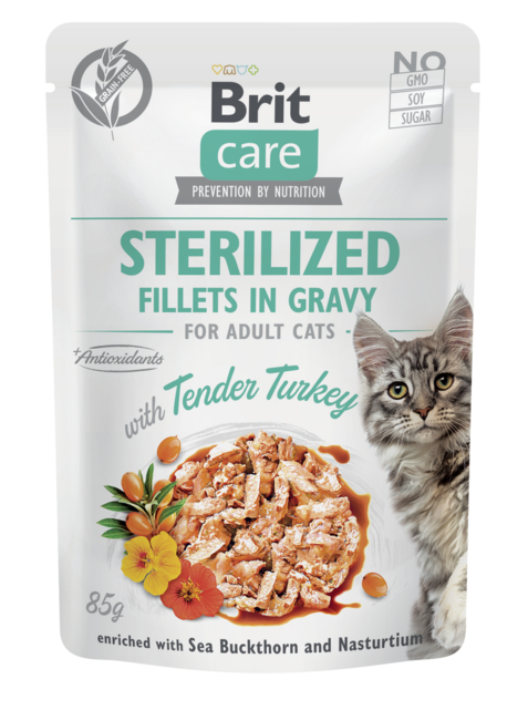 Brit Care Cat kapsička Fillets in Gravy Sterilized with Tender Turkey 24x85g
