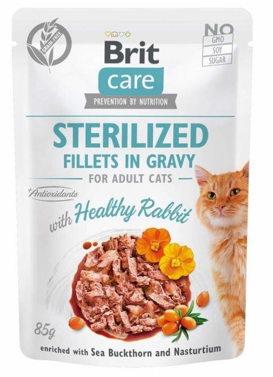 Brit Care Cat kapsička Fillets in Gravy Sterilized with Healthy Rabbit 24x85g