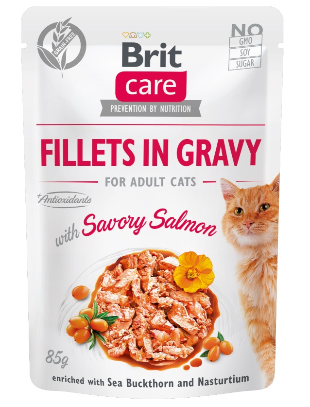 Brit Care Cat kapsička Fillets in Gravy with Savory Salmon 24x85g