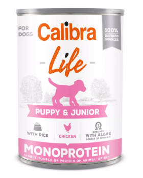 Calibra Dog Life konzerva Puppy&Junior Monoprotein Chicken with rice 400g