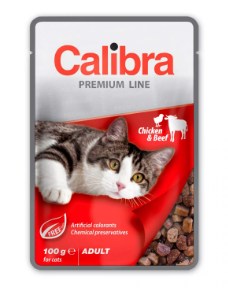Calibra Premium Cat kapsička Adult kuřecí a hovězí v omáčce 24x100g