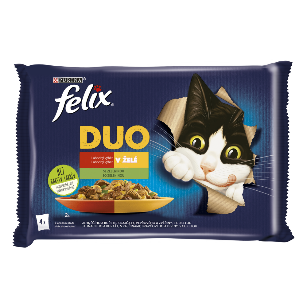 Felix Fantastic DUO Multipack jehněčí a kuře s rajčaty/vepřové a zvěřina s cuketou 4x85g