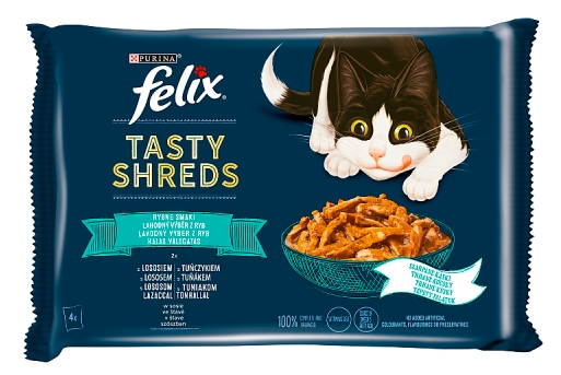 Felix TASTY SHREDS Lahodný výběr z ryb ve šťávě 4x80g