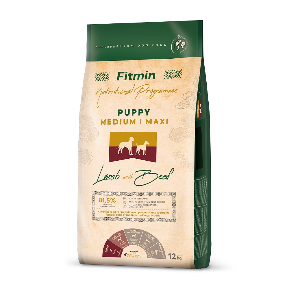 Fitmin Dog Medium Maxi Puppy Lamb With Beef 12kg