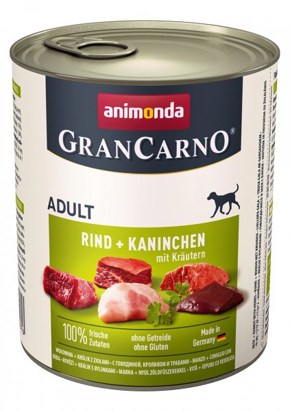 GranCarno Adult konzerva Hovězí + králík a bylinky 800g