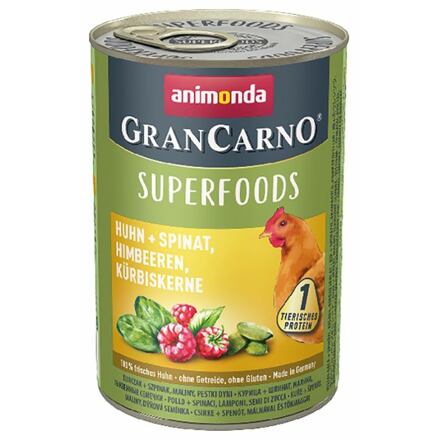 GranCarno Superfoods kuře,špenát,maliny,dýňová semínka pro psy 6x400g
