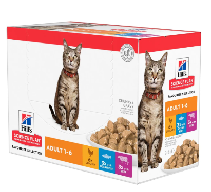 Hill's Feline kapsička Adult Multipack kuře/mořská ryba/hovězí 12x85g