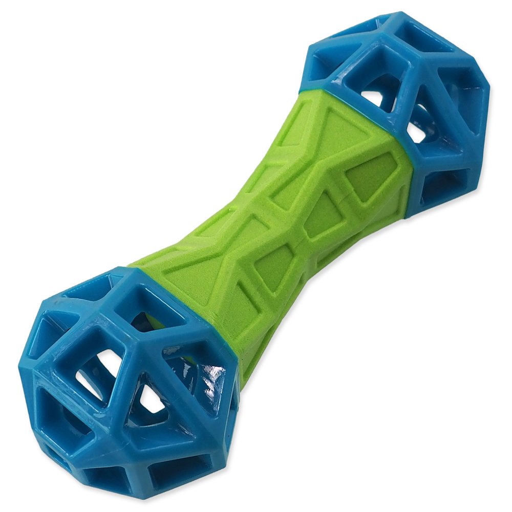 Hračka Dog Fantasy Kost s geometrickými obrazci pískací zeleno-modrá 18x5,8x5,8cm