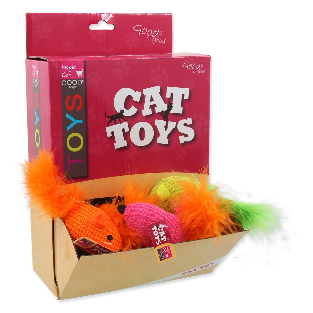 Hračka MAGIC CAT myška bavlněná s catnipem a pírky 6 cm
