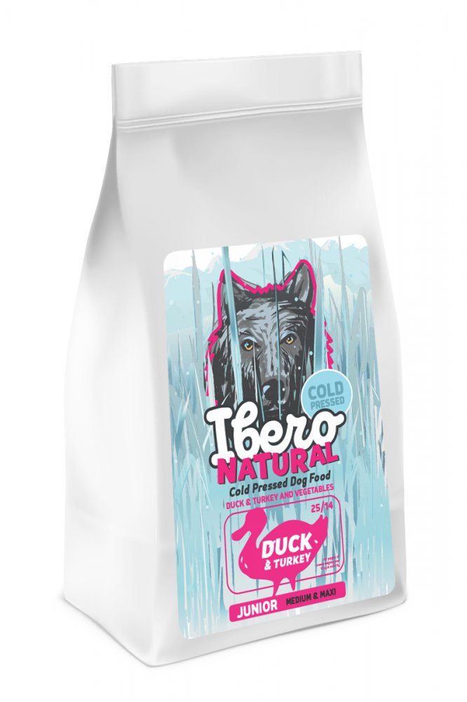 Ibero Cold Pressed Dog Junior Medium & Maxi Duck 12kg+3kg