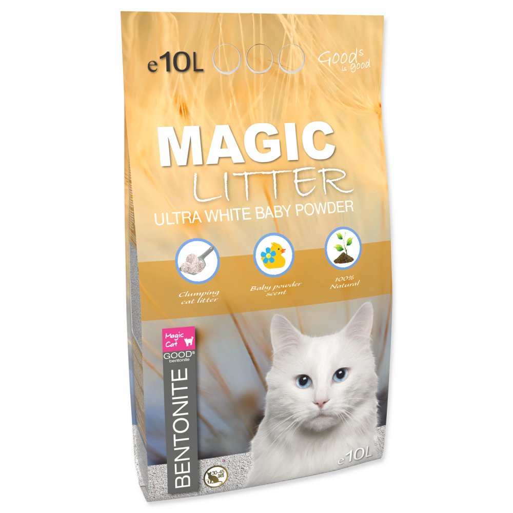 Kočkolit MAGIC LITTER Bentonite Ultra White Baby Powder 10l