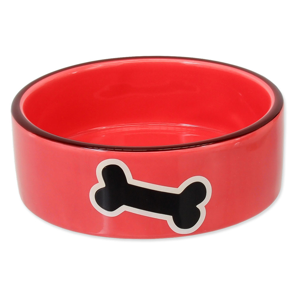 Miska Dog Fantasy keramická červená potisk kost 290 ml