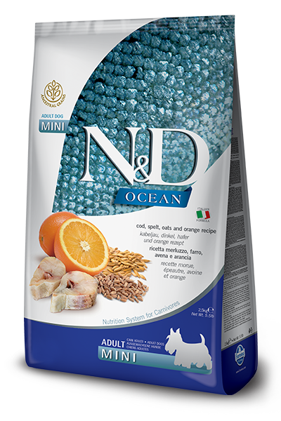 N&D Low Grain Dog Ocean Adult Mini Cod, Spelt, Oats & Orange 2,5kg