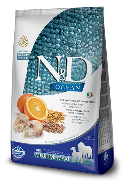 N&D Low Grain Ocean Dog Adult Medium&Maxi Codfish & Orange 2,5kg