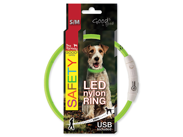 Obojek Dog Fantasy LED nylonový zelený S/M