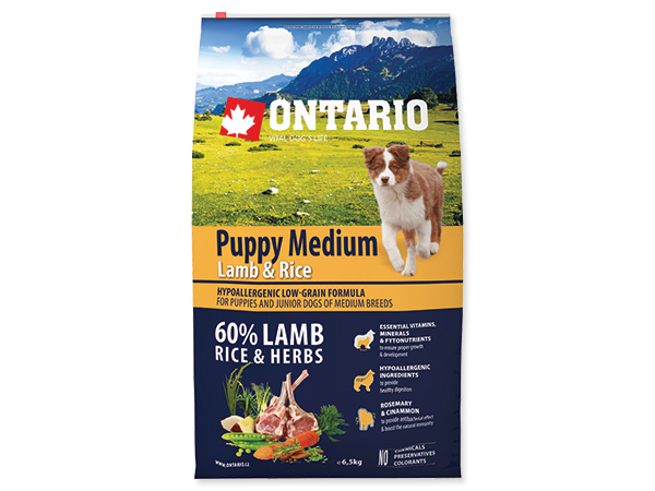Ontario Puppy Medium Lamb & Rice 2x6,5kg