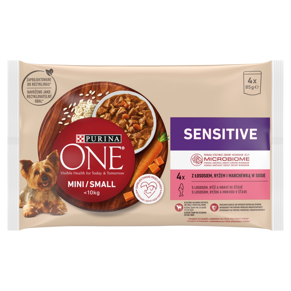 Purina One Dog Adult Mini/Small Sensitive Losos ve šťávě 4x85g