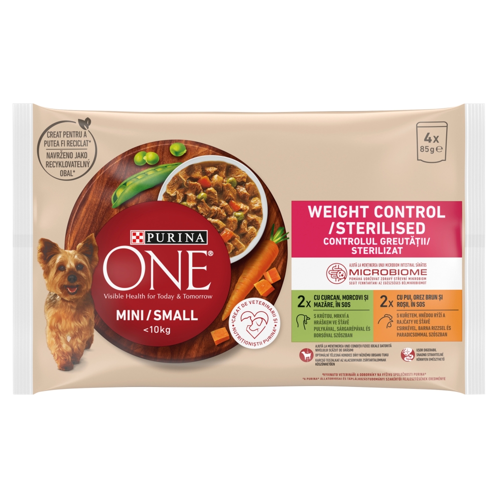 Purina One Dog Adult Mini/Small Weight Control/Sterilised Krůta a kuře ve šťávě 4x85g