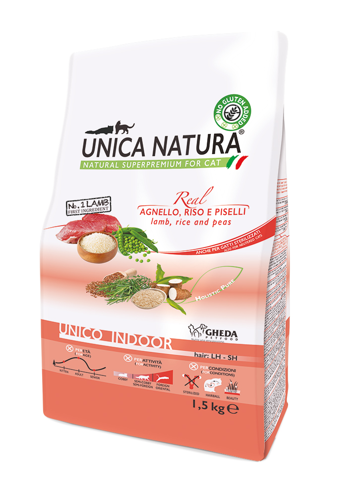 Unica Natura Cat Indoor Lamb, rice and peas 1,5kg