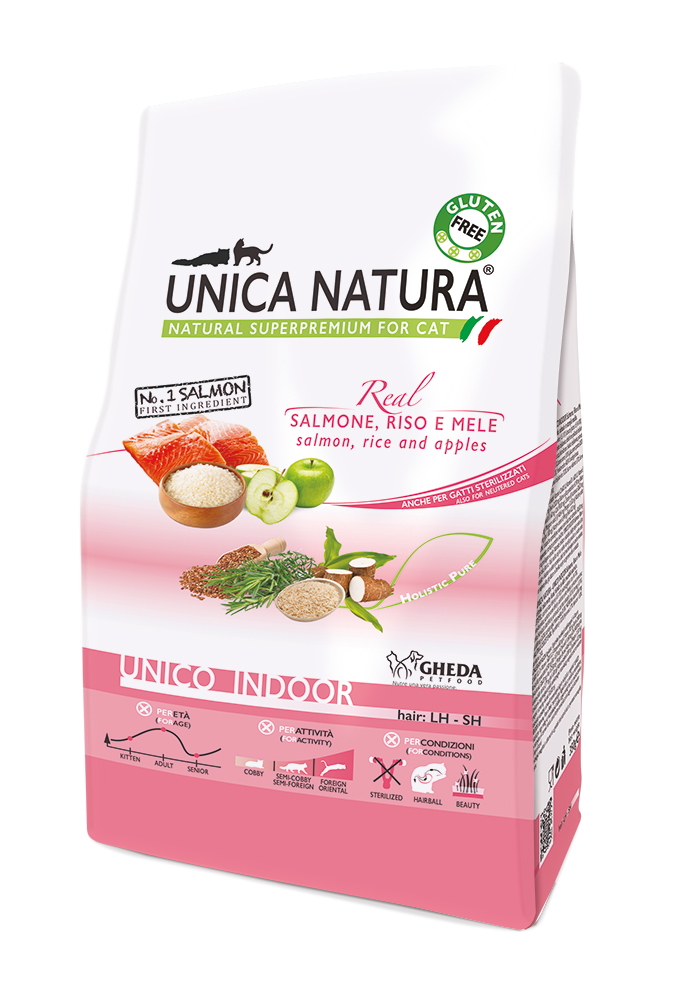 Unica Natura Cat Indoor Salmon, rice and apples 1,5kg